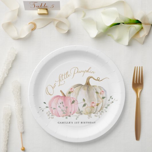 Onze kleine pompoen meisje 1e verjaardag papieren bordje (Huwelijk)