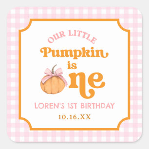 Onze Kleine Pompoen Meisje 1e Verjaardagsfeest Vierkante Sticker