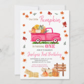 Onze kleine pompoen meisje eerste verjaardag roze  kaart (Voorkant)