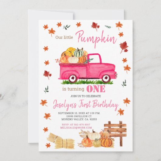 Onze kleine pompoen meisje eerste verjaardag roze  kaart (Voorkant)