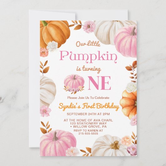 Onze kleine pompoen meisje eerste verjaardagsfeest kaart (Voorkant)