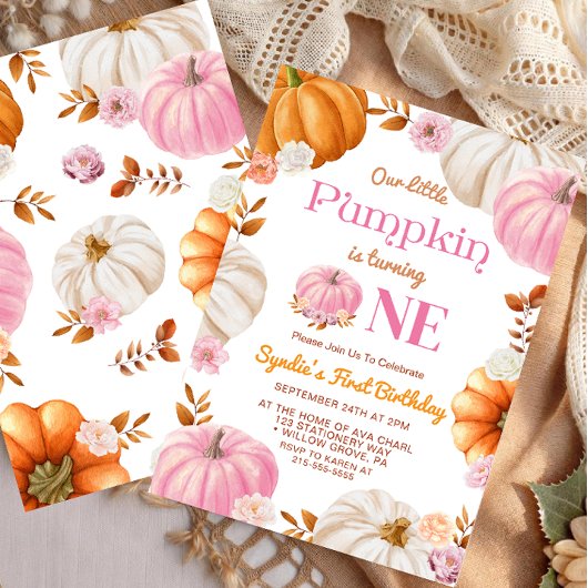 Onze kleine pompoen meisje eerste verjaardagsfeest kaart