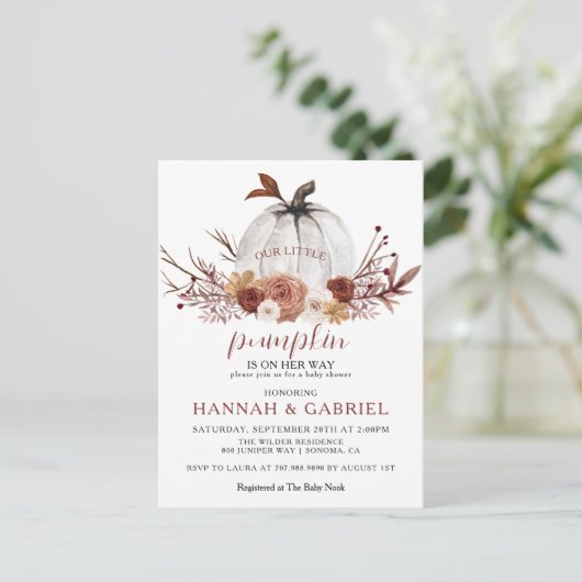 Onze kleine pompoen op weg Baby shower Briefkaart (Staand voorkant)