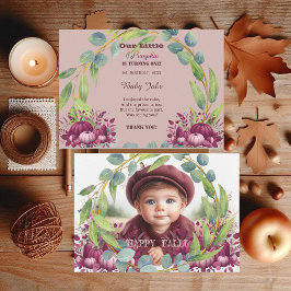 Onze kleine pompoen Paarse 1e verjaardag Herfst kr Bedankkaart