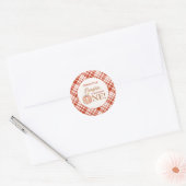 Onze kleine pompoen rood plaid eerste verjaardag ronde sticker (Envelop)