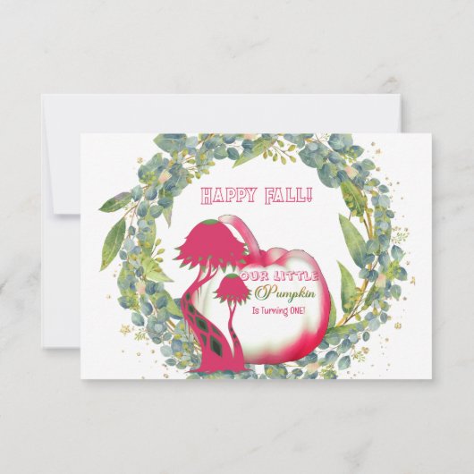 Onze kleine pompoen roze 1e verjaardag groene kran bedankkaart (Achterkant)