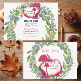 Onze kleine pompoen roze 1e verjaardag groene kran bedankkaart