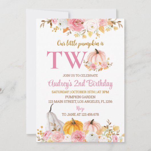 Onze Kleine Pompoen Roze 2e Verjaardag Uitnodiging (Voorkant)