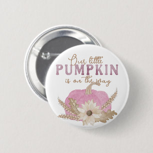 Onze kleine pompoen roze Baby shower Button