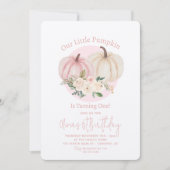 Onze kleine pompoen roze bloemen 1e verjaardag kaart (Voorkant)