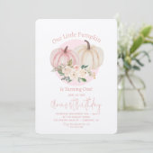 Onze kleine pompoen roze bloemen 1e verjaardag kaart (Staand voorkant)