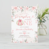 Onze Kleine Pompoen Roze Bloemen Wit 1e Verjaardag Kaart (Staand voorkant)