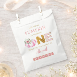 Onze kleine pompoen roze bloemenmeisje 1e verjaard bedankzakje