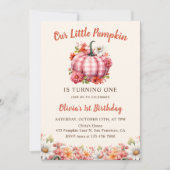 Onze kleine pompoen roze geruite bloemen verjaarda kaart (Voorkant)