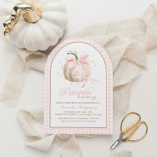 Onze Kleine Pompoen Roze Gingham Baby Shower Kaart