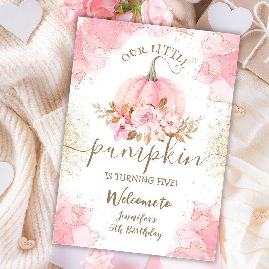 Onze kleine pompoen | Roze Goud Meisje 5e Verjaard Kaart