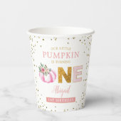 Onze kleine pompoen roze gouden bloemen 1e verjaar papieren bekers (Achterkant)