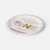 Onze kleine pompoen roze gouden bloemen 1e verjaar papieren bordje (Gekanteld)