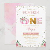 Onze kleine pompoen roze gouden bloemen eerste ver kaart (Voorkant / Achterkant)