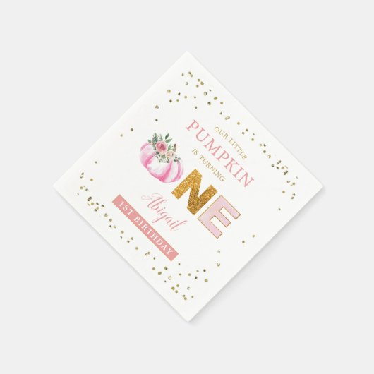 Onze kleine pompoen roze gouden bloemen eerste ver servet (Hoek)