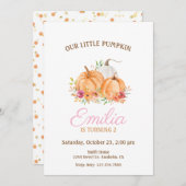 Onze kleine pompoen roze & gouden verjaardagsfeest kaart (Voorkant / Achterkant)