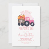 Onze kleine pompoen roze tractor 1e verjaardag kaart (Voorkant)