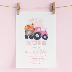 Onze kleine pompoen roze tractor 1e verjaardag kaart