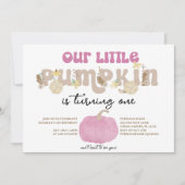 Onze Kleine Pompoen Roze Verjaardagsuitnodiging Kaart (Voorkant)