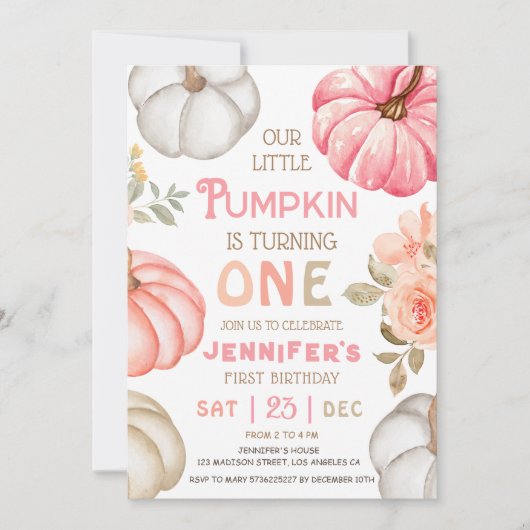 Onze kleine pompoen | Roze Vet Meisje 1e Verjaarda Kaart (Voorkant)