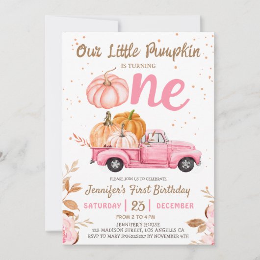 Onze kleine pompoen | Roze Vrachtwagen Meisje 1e V Kaart (Voorkant)