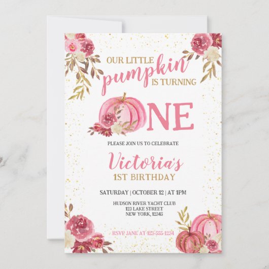 ONZE KLEINE POMPOEN ROZE WATERVERF 1E VERJAARDAG KAART (Voorkant)