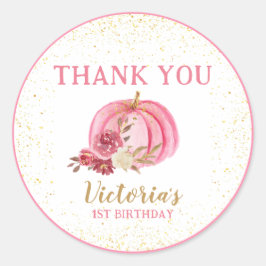 ONZE KLEINE POMPOEN ROZE WATERVERF 1E VERJAARDAG RONDE STICKER