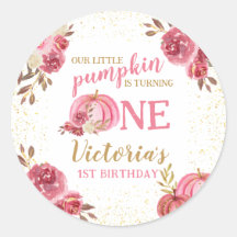 ONZE KLEINE POMPOEN ROZE WATERVERF 1E VERJAARDAG