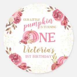 ONZE KLEINE POMPOEN ROZE WATERVERF 1E VERJAARDAG RONDE STICKER