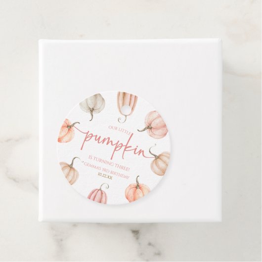 Onze kleine pompoen roze witte Herfst verjaardagsf Bedankjes Labels (In situ)
