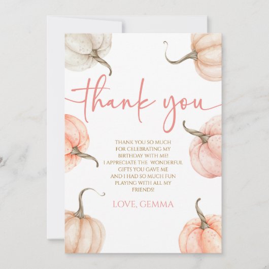 Onze kleine pompoen roze witte Herfst verjaardagsf Bedankkaart (Voorkant)