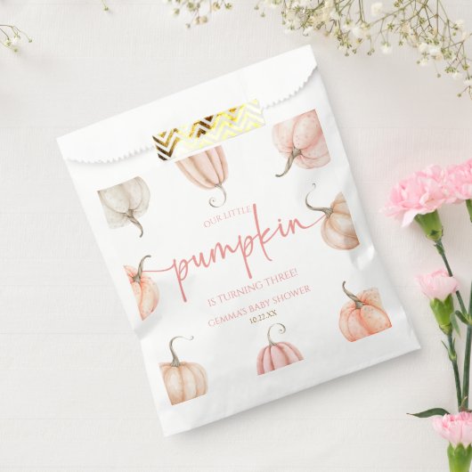 Onze kleine pompoen roze witte Herfst verjaardagsf Bedankzakje (Gezegeld)