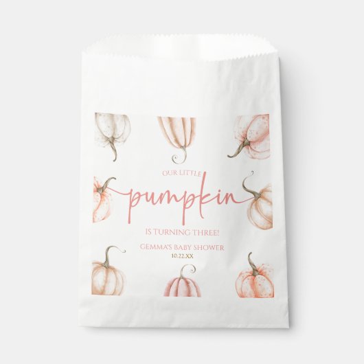 Onze kleine pompoen roze witte Herfst verjaardagsf Bedankzakje (Voorkant)