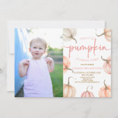 Onze kleine pompoen roze witte Herfst verjaardagsf Kaart (Voorkant)