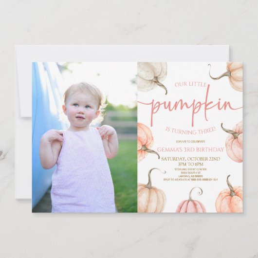 Onze kleine pompoen roze witte Herfst verjaardagsf Kaart (Voorkant)