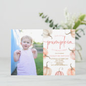 Onze kleine pompoen roze witte Herfst verjaardagsf Kaart (Staand voorkant)