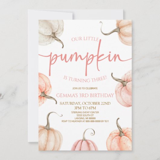 Onze kleine pompoen roze witte Herfst verjaardagsf Kaart (Voorkant)