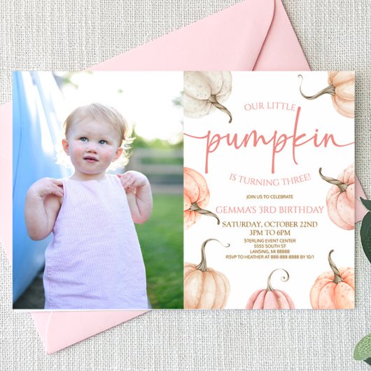 Onze kleine pompoen roze witte Herfst verjaardagsf Kaart