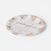 Onze kleine pompoen roze witte Herfst verjaardagsf Papieren Bordje (Gekanteld)