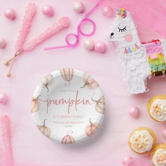 Onze kleine pompoen roze witte Herfst verjaardagsf Papieren Kommen (Feest)