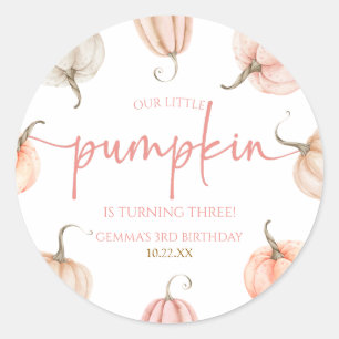 Onze kleine pompoen roze witte Herfst verjaardagsf Ronde Sticker