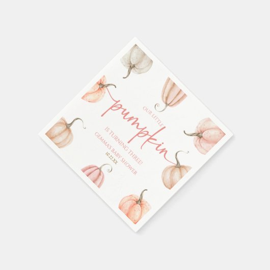 Onze kleine pompoen roze witte Herfst verjaardagsf Servet (Hoek)