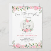 Onze kleine pompoen roze zilveren bloem 1e verjaar kaart (Voorkant)