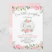 Onze kleine pompoen roze zilveren bloem 1e verjaar kaart (Voorkant / Achterkant)