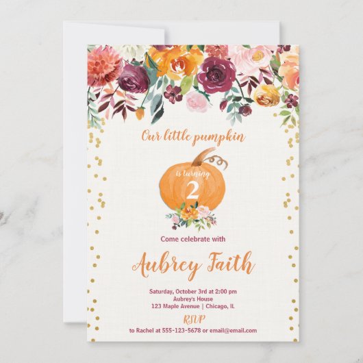 Onze kleine pompoen rustieke bordeaux bloemen verj kaart (Voorkant)